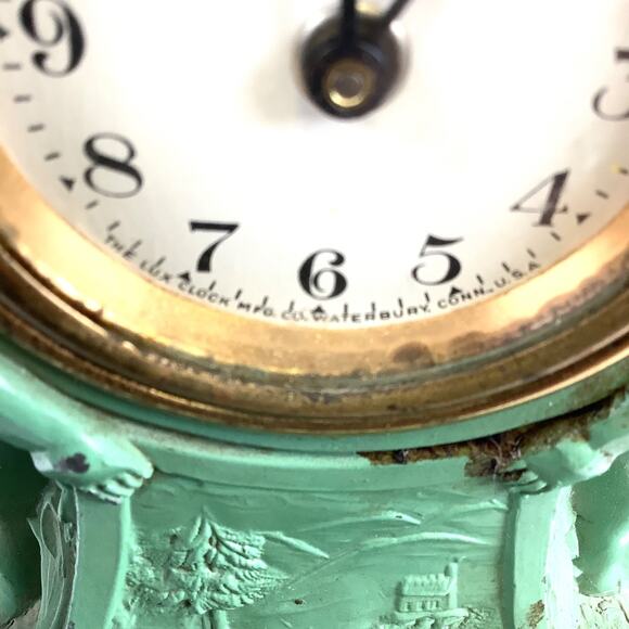 1920s LUX Clock Co. Figural Cherubs Painted Metal Novelty Desk Clock Antique Vtg - Picture 9 of 11